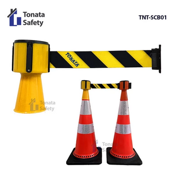 Safety Cone Belt 2 Meter / Pita Pembatas Kerucut Tonata / Hitam Kuning