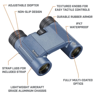 Bushnell H2O 12x25 Dark Blue Roof Water Proof Binocular 132105R