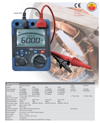CEM DT-6605 5kV High Voltage Insulation Tester - CEM DT-6605 5kV